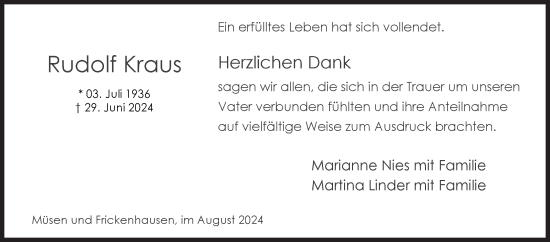 Traueranzeige von Rudolf Kraus von Siegener Zeitung
