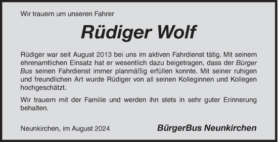 Traueranzeige von Rüdiger Wolf von Siegener Zeitung