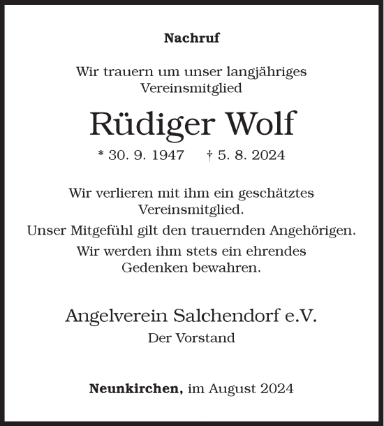 Traueranzeige von Rüdiger Wolf von Siegener Zeitung