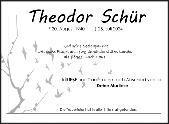 Traueranzeige von Theodor Schür von Siegener Zeitung