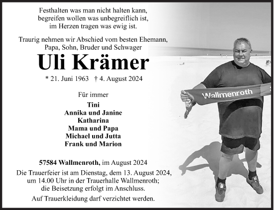 Traueranzeige von Uli Krämer von Siegener Zeitung
