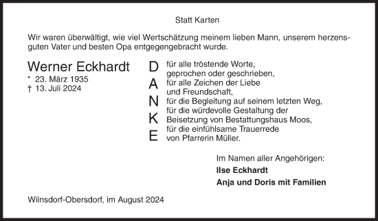 Traueranzeige von Werner Eckhardt von Siegener Zeitung