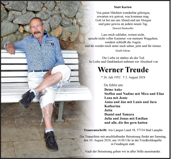 Traueranzeige von Werner Treude von Siegener Zeitung