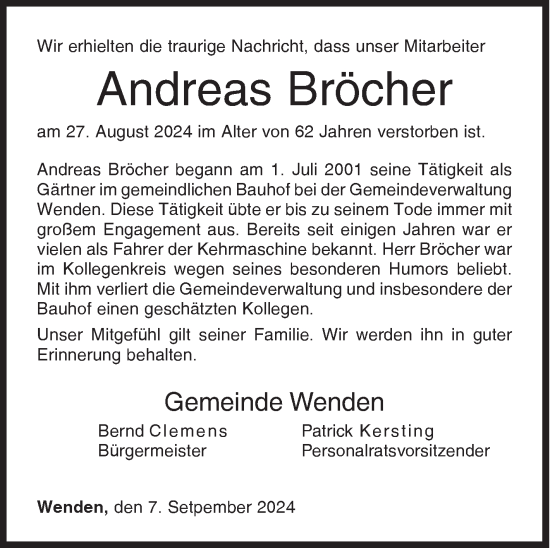 Traueranzeige von Andreas Bröcher von Siegener Zeitung