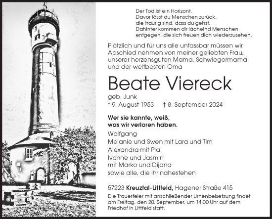 Traueranzeige von Beate Viereck von Siegener Zeitung