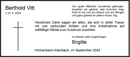 Traueranzeige von Berthold Vitt von Siegener Zeitung