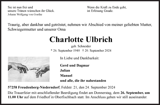 Traueranzeige von Charlotte Ulbrich von Siegener Zeitung