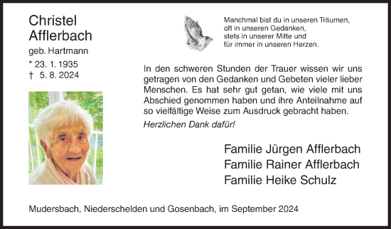 Traueranzeige von Christel Afflerbach von Siegener Zeitung