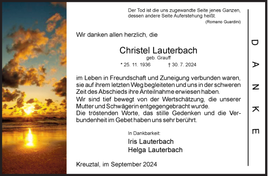 Traueranzeige von Christel Lauterbach von Siegener Zeitung