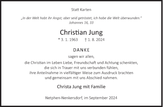 Traueranzeige von Christian Jung von Siegener Zeitung