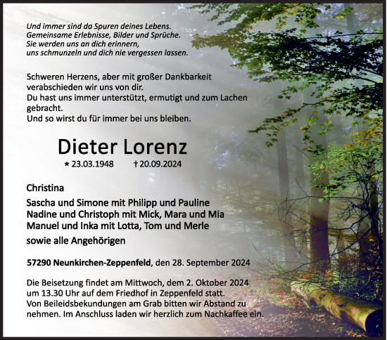 Traueranzeige von Dieter Lorenz von Siegener Zeitung