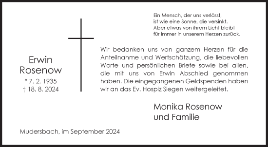 Traueranzeige von Erwin Rosenow von Siegener Zeitung