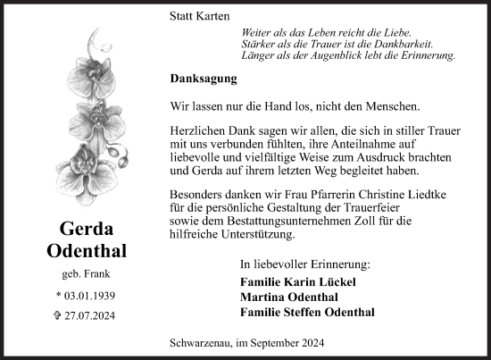 Traueranzeige von Gerda Odenthal von Siegener Zeitung