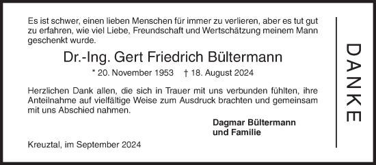 Traueranzeige von Gert Friedrich Bültermann von Siegener Zeitung