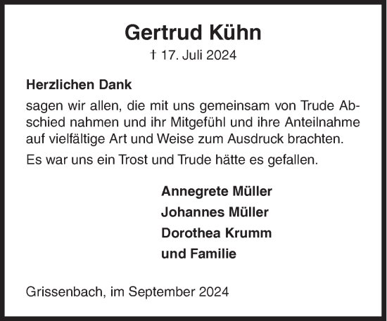 Traueranzeige von Gertrud Kühn von Siegener Zeitung