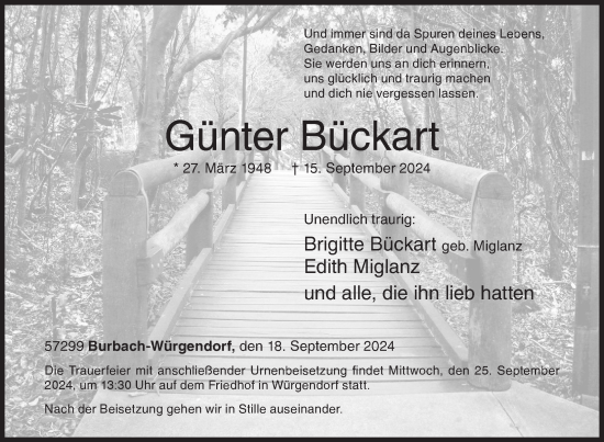 Traueranzeige von Günter Bückart von Siegener Zeitung