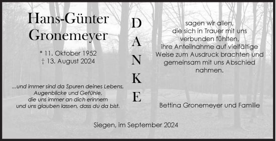 Traueranzeige von Hans-Günter Gronemeyer von Siegener Zeitung