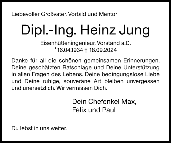 Traueranzeige von Heinz Jung von Siegener Zeitung