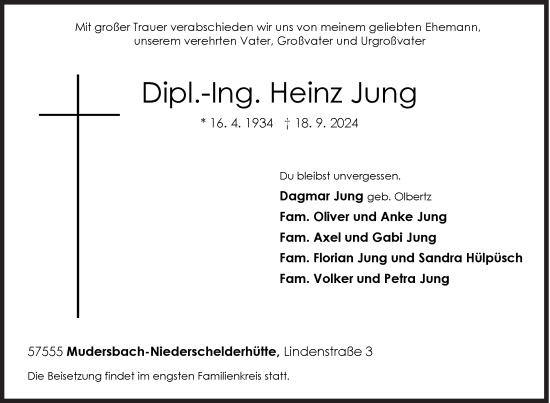 Traueranzeige von Heinz Jung von Siegener Zeitung