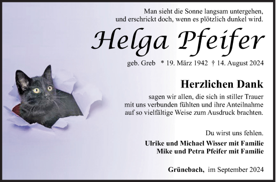 Traueranzeige von Helga Pfeifer von Siegener Zeitung