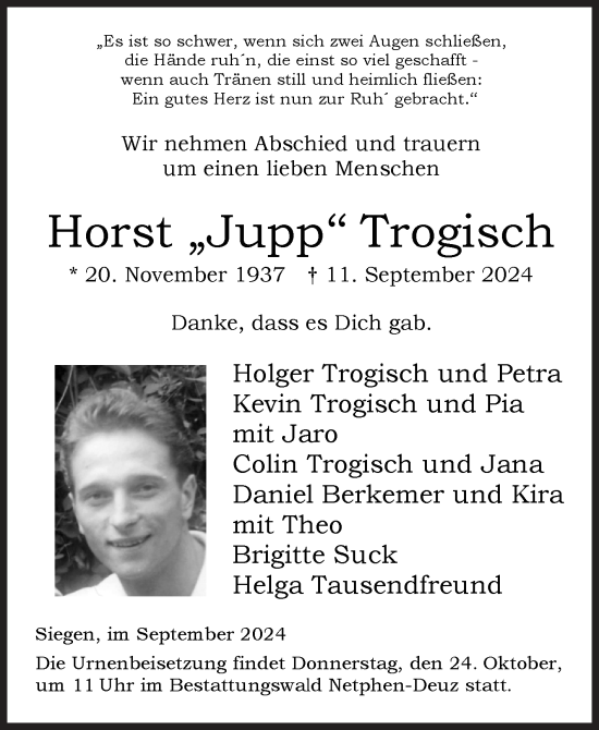 Traueranzeige von Horst  Trogisch von Siegener Zeitung