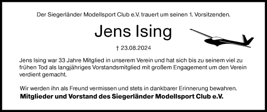 Traueranzeige von Jens Ising von Siegener Zeitung