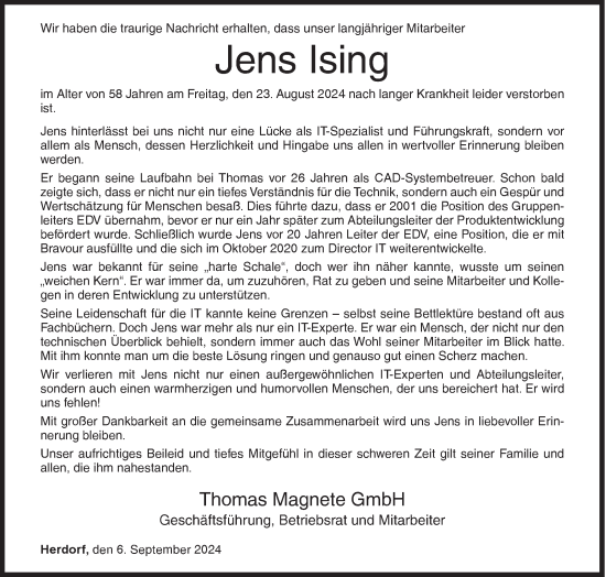 Traueranzeige von Jens Ising von Siegener Zeitung