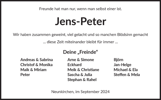 Traueranzeige von Jens-Peter  von Siegener Zeitung