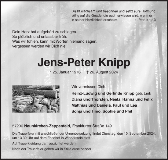 Traueranzeige von Jens-Peter Knipp von Siegener Zeitung