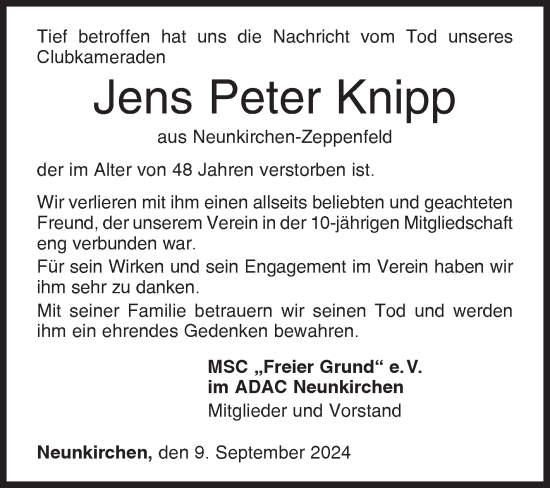 Traueranzeige von Jens Peter Knipp von Siegener Zeitung