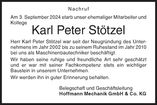 Traueranzeige von Karl Peter Stötzel von Siegener Zeitung