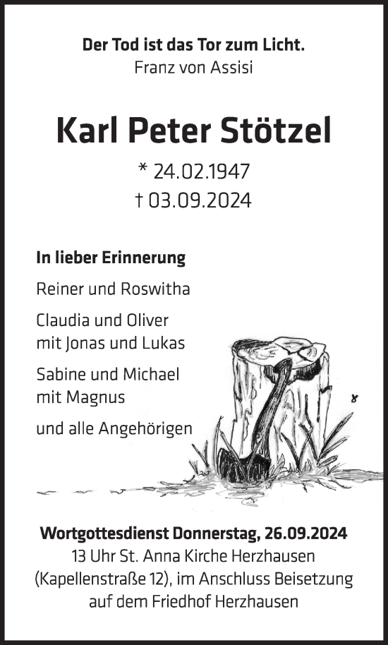 Traueranzeige von Karl Peter Stötzel von Siegener Zeitung