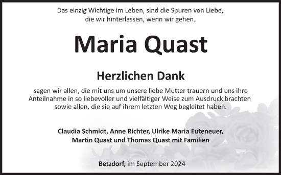 Traueranzeige von Maria Quast von Siegener Zeitung
