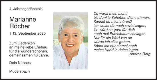 Traueranzeige von Marianne Röcher von Siegener Zeitung