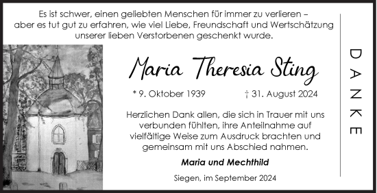 Traueranzeige von Maria Theresia Sting von Siegener Zeitung