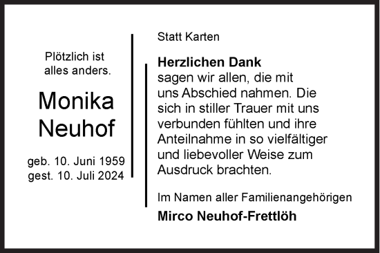 Traueranzeige von Monika Neuhof von Siegener Zeitung