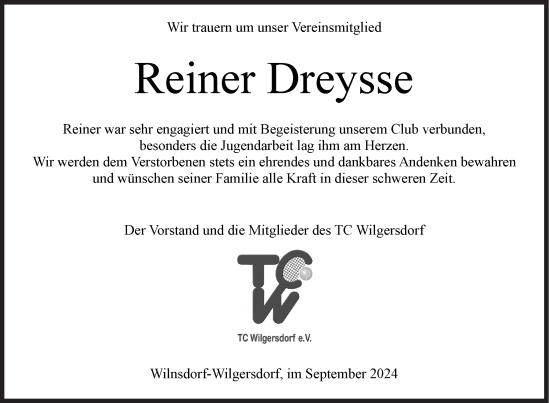 Traueranzeige von Reiner Dreysse von Siegener Zeitung