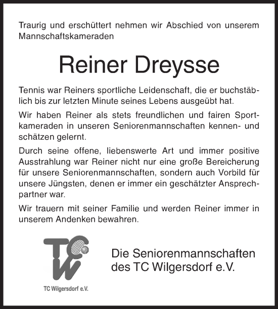 Traueranzeige von Reiner Dreysse von Siegener Zeitung