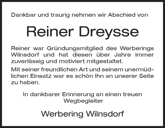 Traueranzeige von Reiner Dreysse von Siegener Zeitung