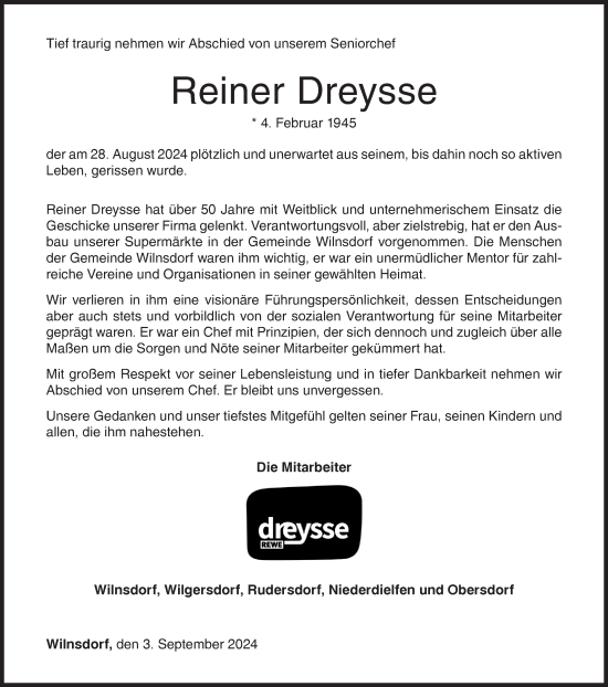 Traueranzeige von Reiner Dreysse von Siegener Zeitung
