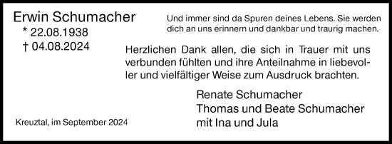 Traueranzeige von Renate Schumacher von Siegener Zeitung