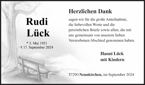 Traueranzeige von Rudi Lück von Siegener Zeitung