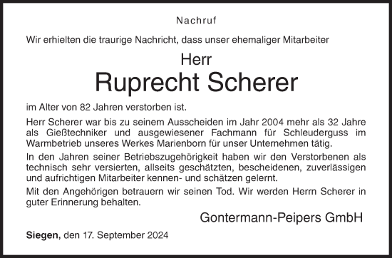 Traueranzeige von Ruprecht Scherer von Siegener Zeitung