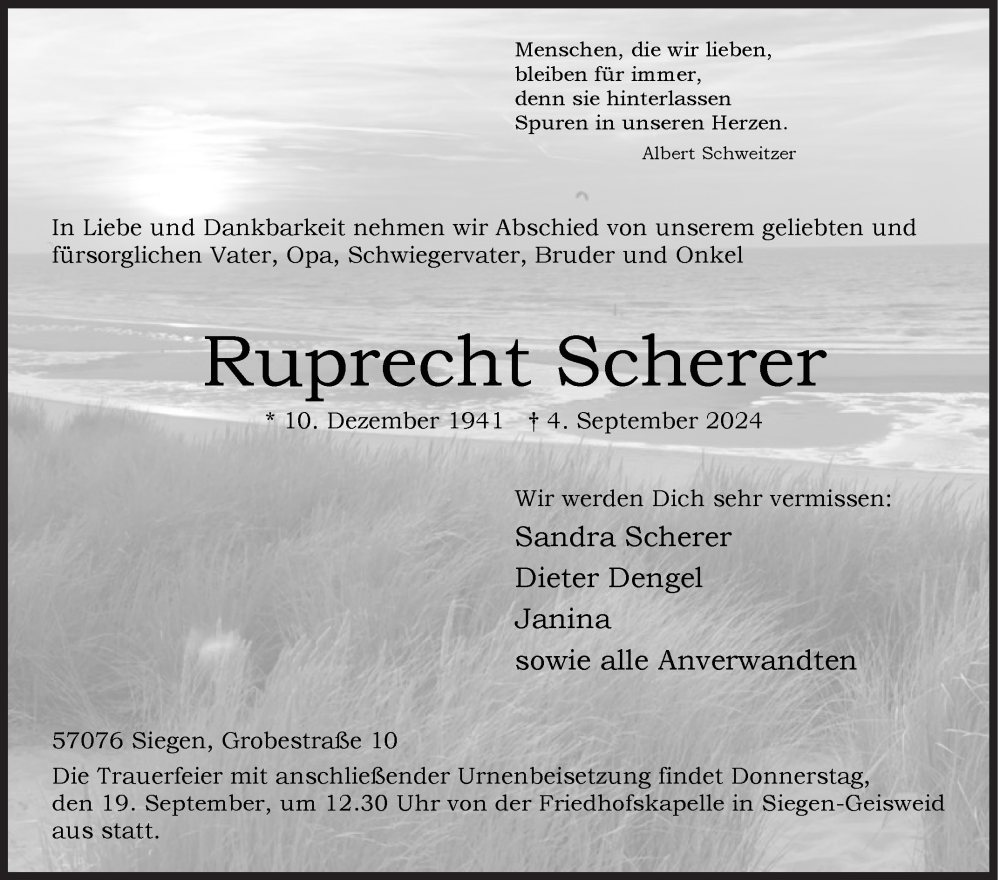  Traueranzeige für Ruprecht Scherer vom 14.09.2024 aus Siegener Zeitung