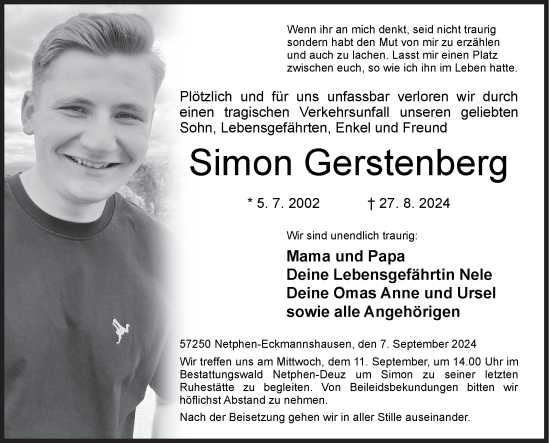 Traueranzeige von Simon Gerstenberg von Siegener Zeitung