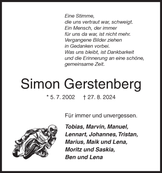 Traueranzeige von Simon Gerstenberg von Siegener Zeitung
