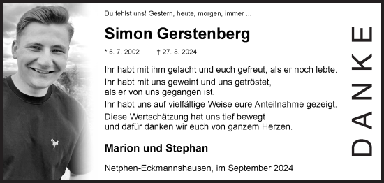Traueranzeige von Simon Gerstenberg von Siegener Zeitung