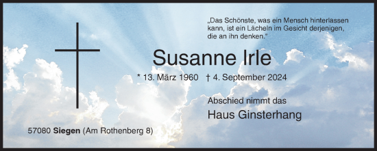 Traueranzeige von Susanne lrle von Siegener Zeitung