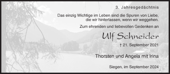 Traueranzeige von Ulf Schneider von Siegener Zeitung