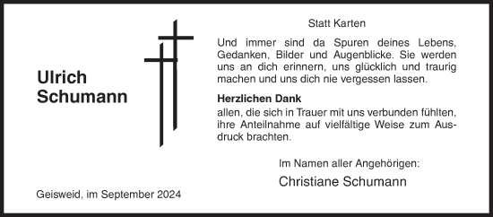 Traueranzeige von Ulrich Schumann von Siegener Zeitung